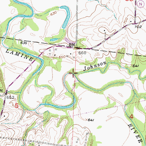 Topographic Map of Johnson Branch, MO