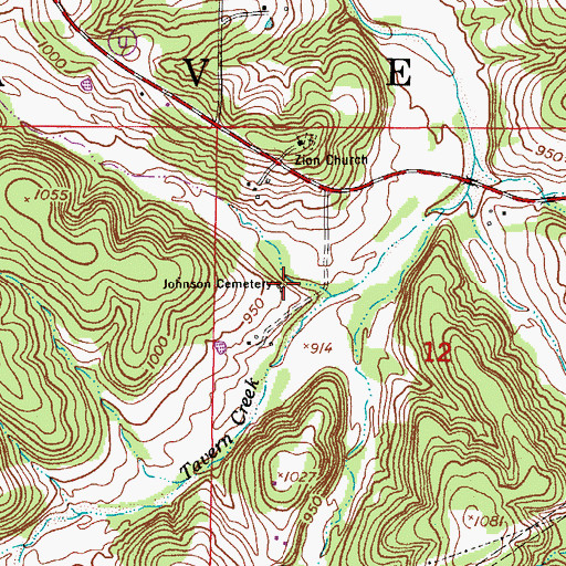 Topographic Map of Johnson Cemetery, MO