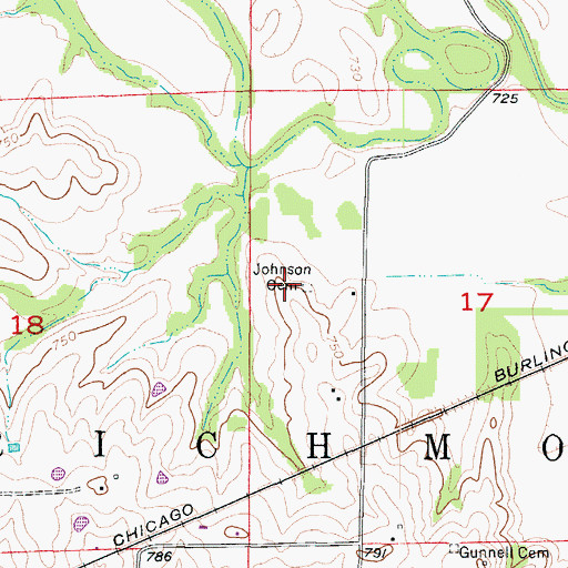Topographic Map of Johnson Cemetery, MO