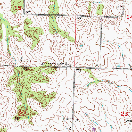 Topographic Map of Johnson Cemetery, MO