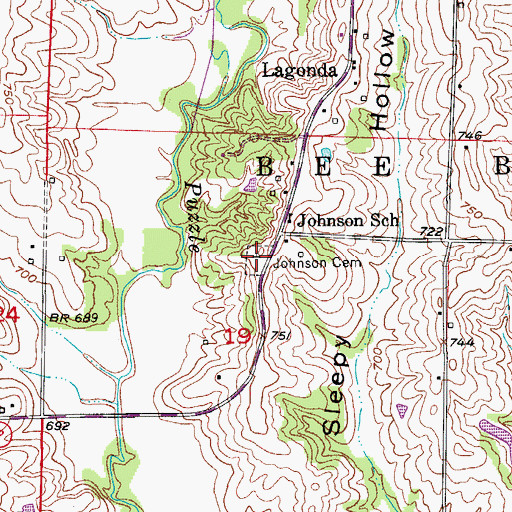 Topographic Map of Johnson Cemetery, MO