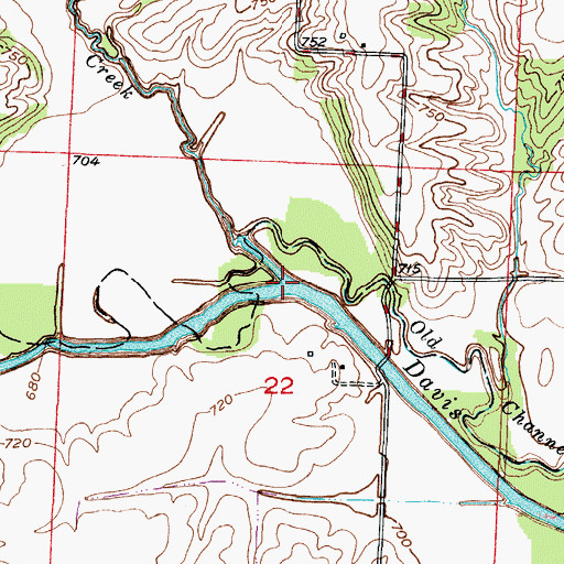Topographic Map of Johnson Creek, MO