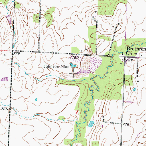 Topographic Map of Johnson Mine, MO