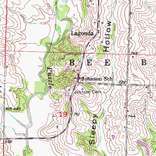Topographic Map of Johnson School, MO