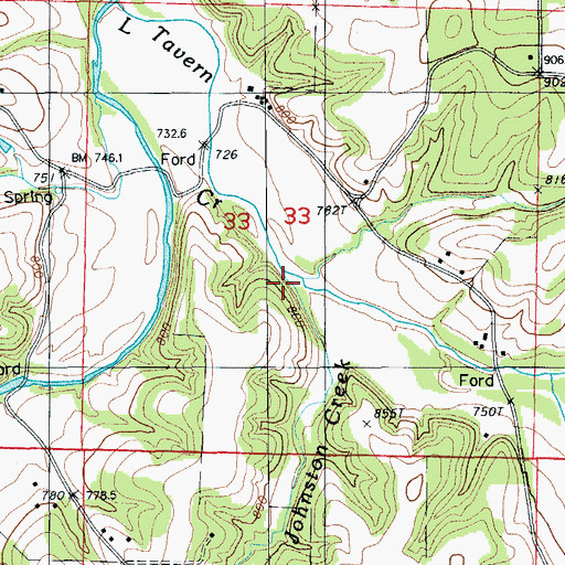 Topographic Map of Johnston Creek, MO