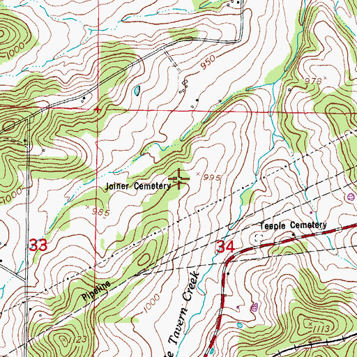Topographic Map of Joiner Cemetery, MO