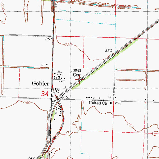 Topographic Map of Jones Cemetery, MO