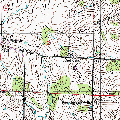 Topographic Map of Jones Cemetery, MO
