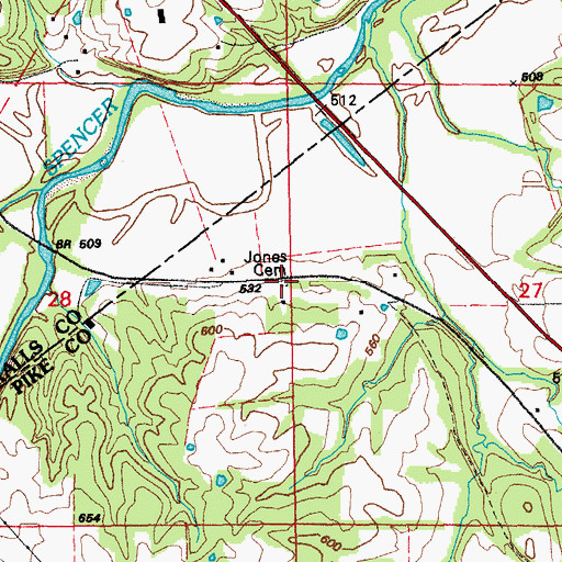 Topographic Map of Jones Cemetery, MO