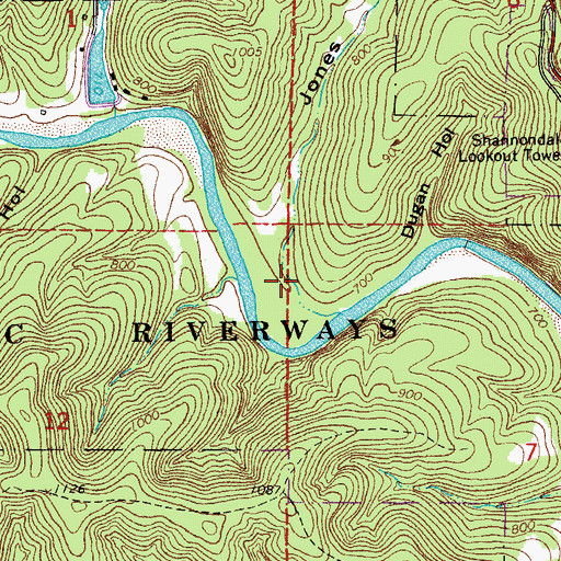 Topographic Map of Jones Hollow, MO