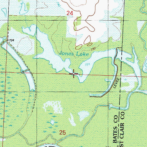 Topographic Map of Jones Lake, MO