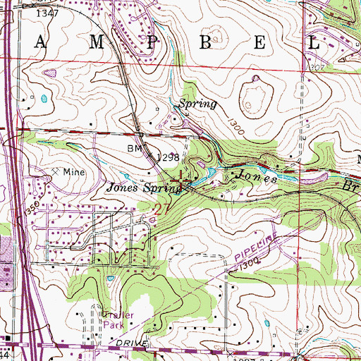 Topographic Map of Jones Spring, MO