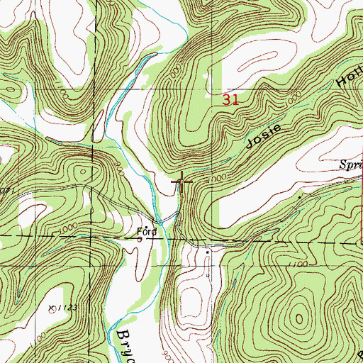 Topographic Map of Josie Hollow, MO