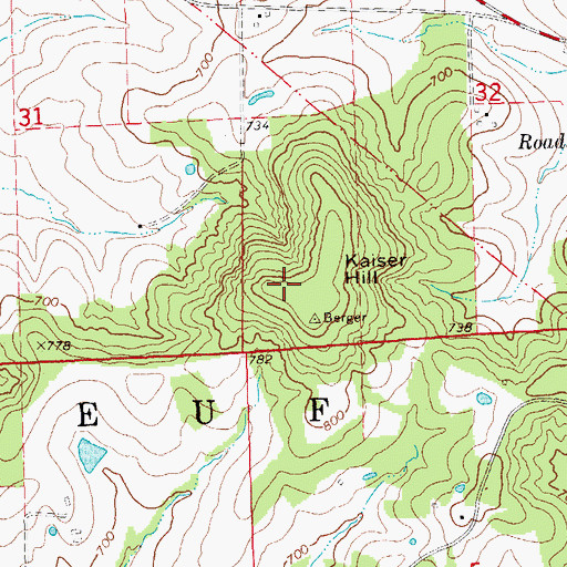 Topographic Map of Kaiser Hill, MO