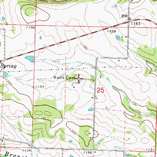 Topographic Map of Kane Cemetery, MO