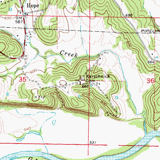 Topographic Map of Karschnick Cemetery, MO