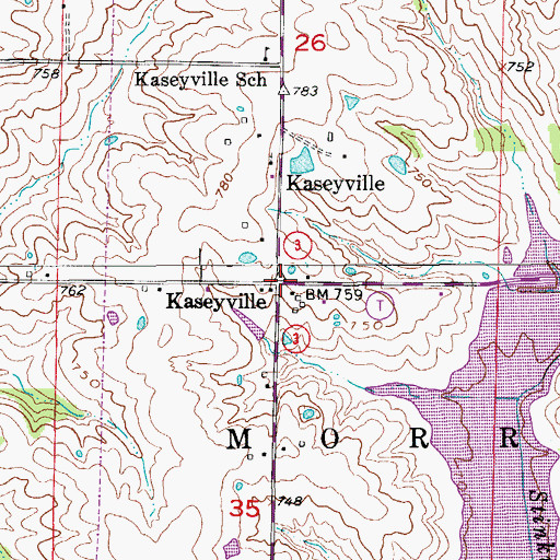 Topographic Map of Kaseyville, MO