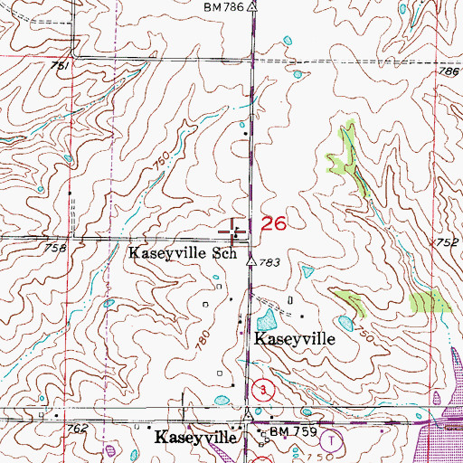 Topographic Map of Kaseyville School, MO