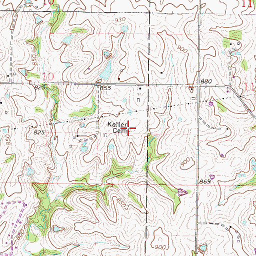 Topographic Map of Keller Cemetery, MO