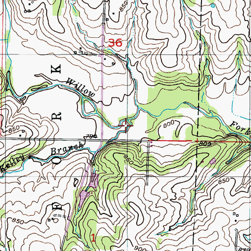 Topographic Map of Kelley Branch, MO