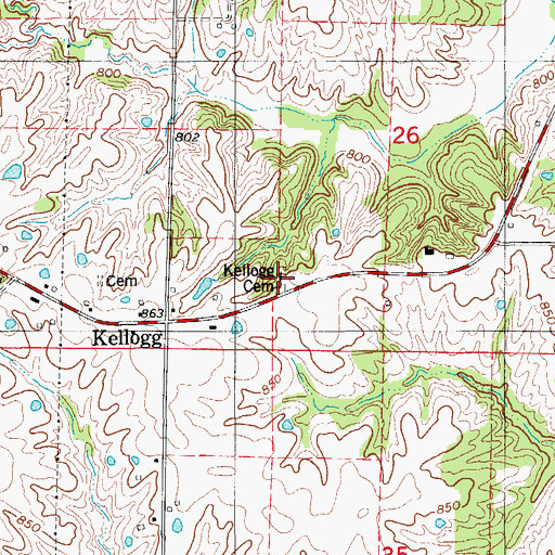 Topographic Map of Kellogg Cemetery, MO