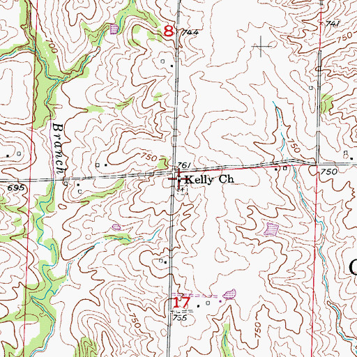 Topographic Map of Kelly Church, MO