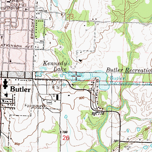 Topographic Map of Kennedy Lake, MO