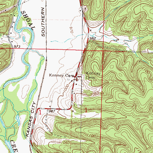 Topographic Map of Kenney Memorial Cemetery, MO