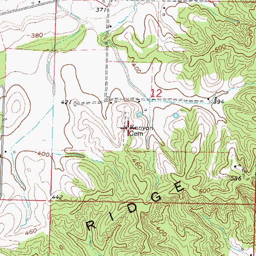 Topographic Map of Kenyon Cemetery, MO