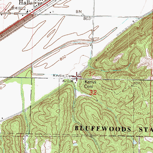 Topographic Map of Kerlin Cemetery, MO