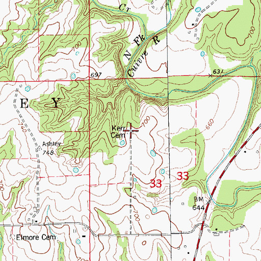 Topographic Map of Kerr Cemetery, MO