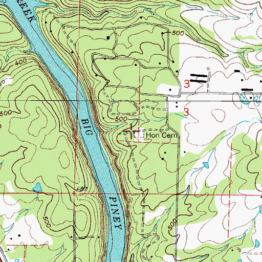 Topographic Map of Hon Cemetery, AR