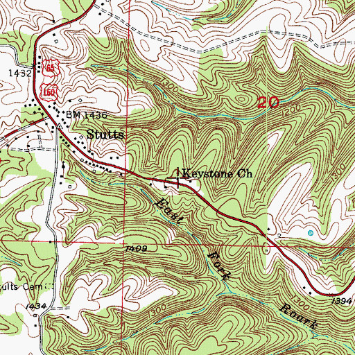 Topographic Map of Keystone Church, MO