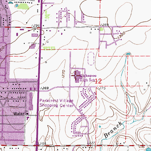 Topographic Map of Kickapoo High School, MO