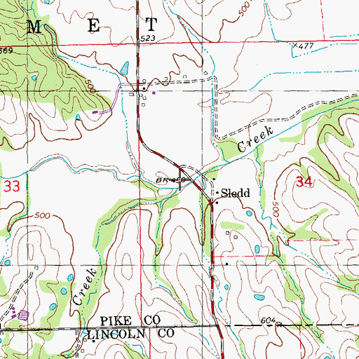 Topographic Map of Killdergen Creek, MO