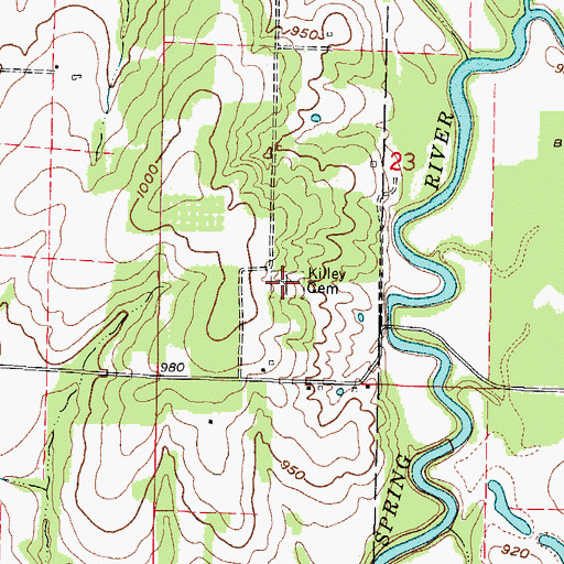 Topographic Map of Killey Cemetery, MO