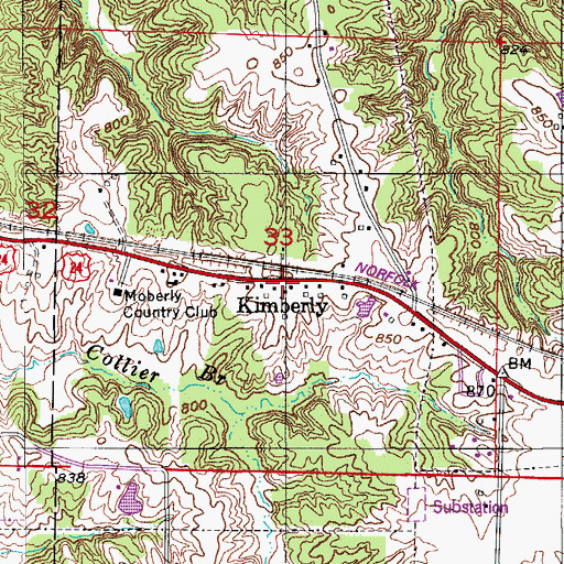 Topographic Map of Kimberly, MO