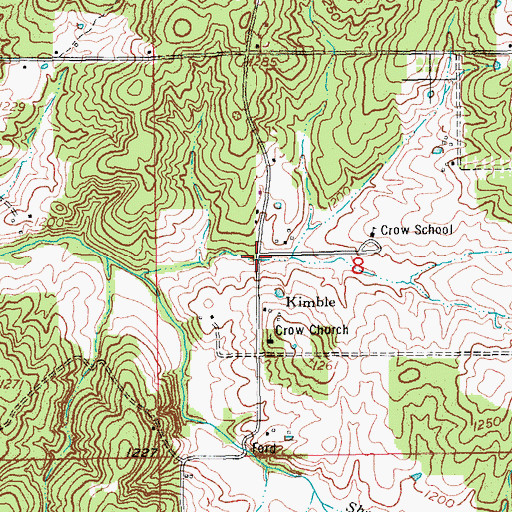 Topographic Map of Kimble, MO