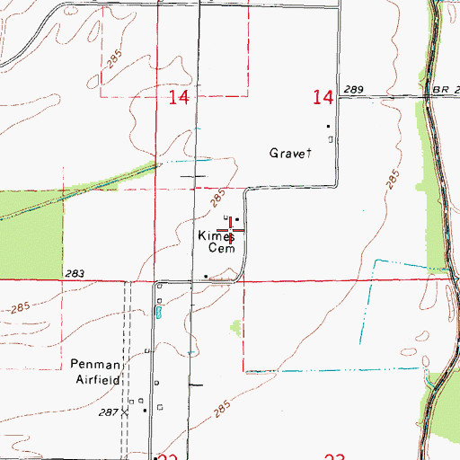 Topographic Map of Kimes Cemetery, MO