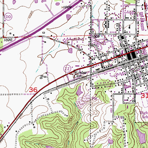 Topographic Map of Kinder Cemetery, MO