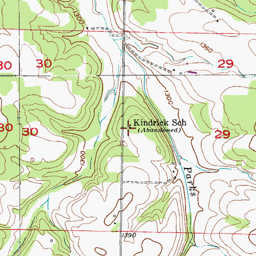 Topographic Map of Kindrick School, MO