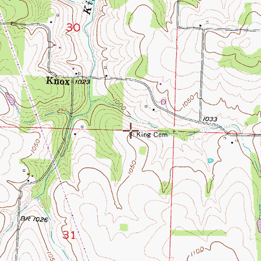 Topographic Map of King Cemetery, MO