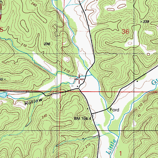 Topographic Map of King Hollow, MO