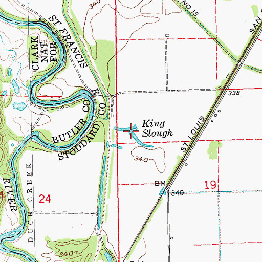 Topographic Map of King Slough, MO