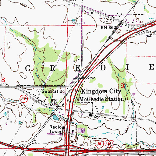 Topographic Map of Kingdom City, MO
