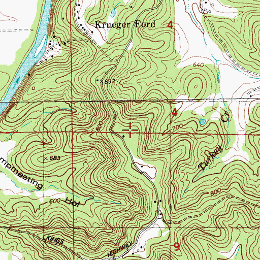 Topographic Map of Kings Lookout, MO