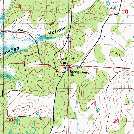 Topographic Map of Kinkead Cemetery, MO