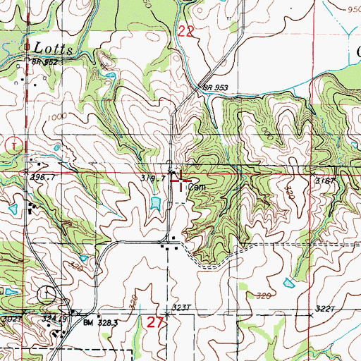 Topographic Map of Kirk Cemetery, MO