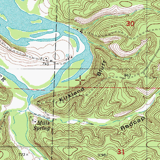 Topographic Map of Kirkland Bluff, MO