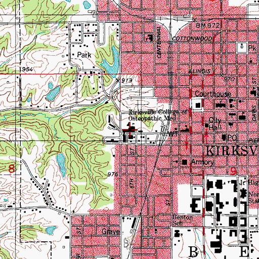 Topographic Map of Kirksville College of Osteopathic Medicine, MO